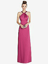 Front View Thumbnail - Tea Rose Draped Twist Halter Low-Back Satin Empire Dress