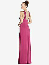 Rear View Thumbnail - Tea Rose Draped Twist Halter Low-Back Satin Empire Dress