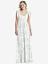 Front View Thumbnail - Bleu Garden Empire Waist Shirred Skirt Convertible Sash Tie Maxi Dress