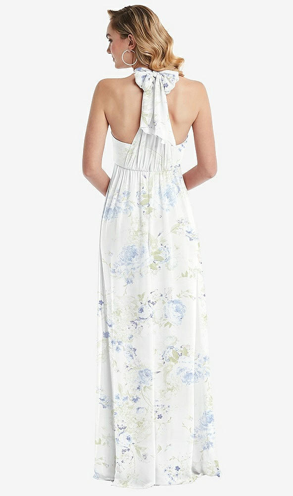 Back View - Bleu Garden Empire Waist Shirred Skirt Convertible Sash Tie Maxi Dress