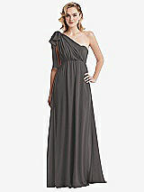 Alt View 3 Thumbnail - Caviar Gray Empire Waist Shirred Skirt Convertible Sash Tie Maxi Dress