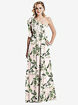 Alt View 3 Thumbnail - Palm Beach Print Empire Waist Shirred Skirt Convertible Sash Tie Maxi Dress