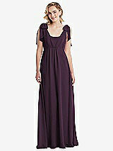 Front View Thumbnail - Aubergine Empire Waist Shirred Skirt Convertible Sash Tie Maxi Dress