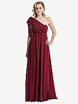 Alt View 3 Thumbnail - Burgundy Empire Waist Shirred Skirt Convertible Sash Tie Maxi Dress