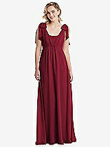 Front View Thumbnail - Burgundy Empire Waist Shirred Skirt Convertible Sash Tie Maxi Dress