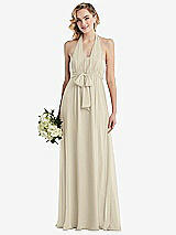 Alt View 1 Thumbnail - Champagne Empire Waist Shirred Skirt Convertible Sash Tie Maxi Dress