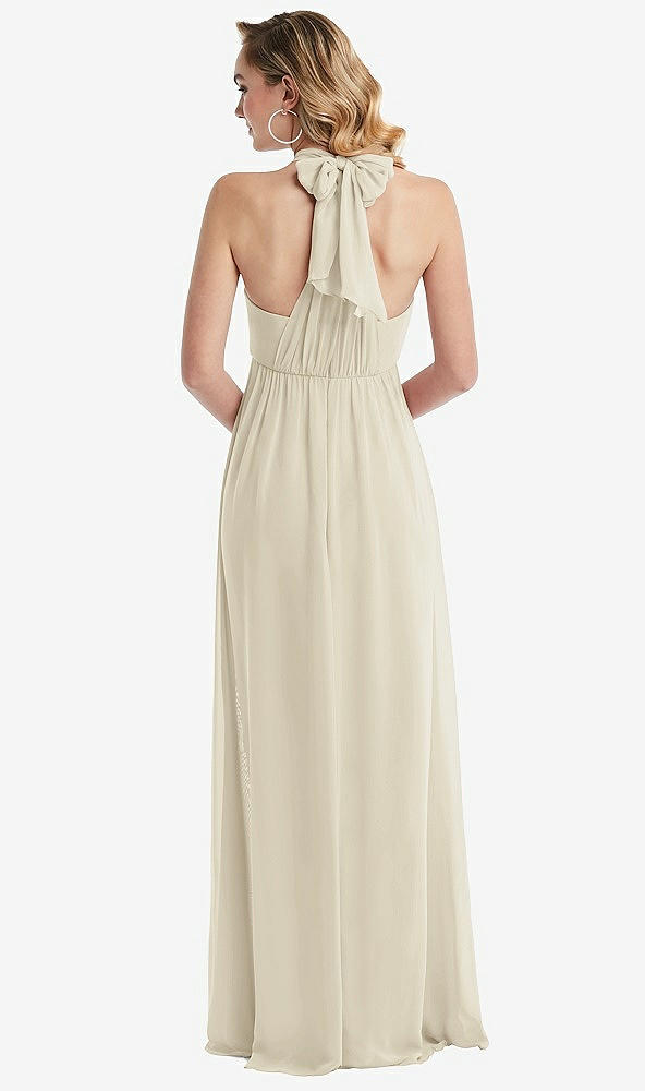 Back View - Champagne Empire Waist Shirred Skirt Convertible Sash Tie Maxi Dress