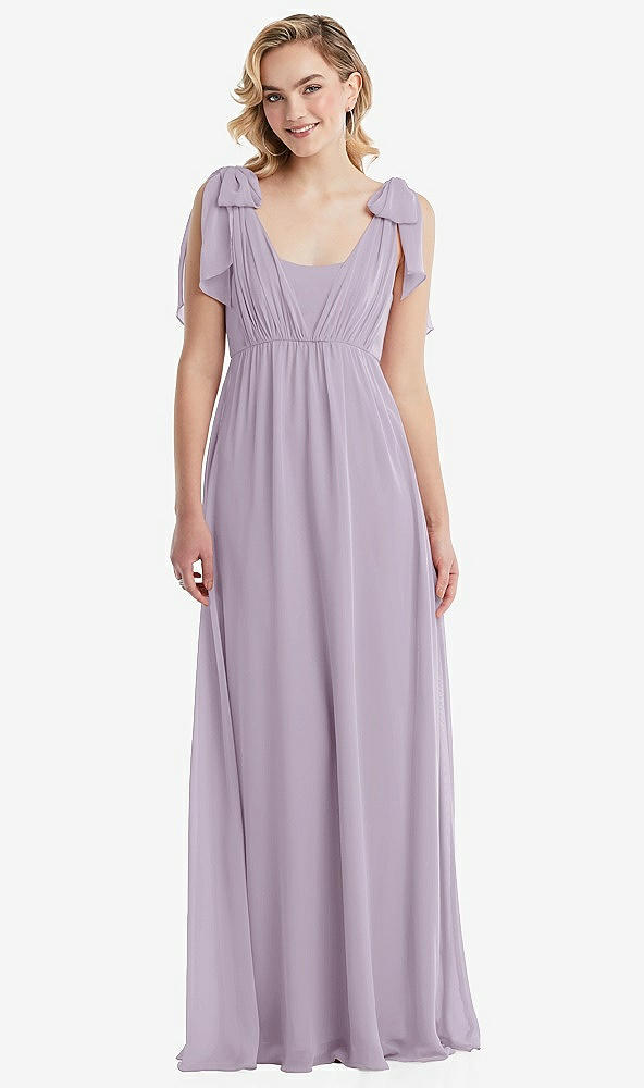 Front View - Lilac Haze Empire Waist Shirred Skirt Convertible Sash Tie Maxi Dress