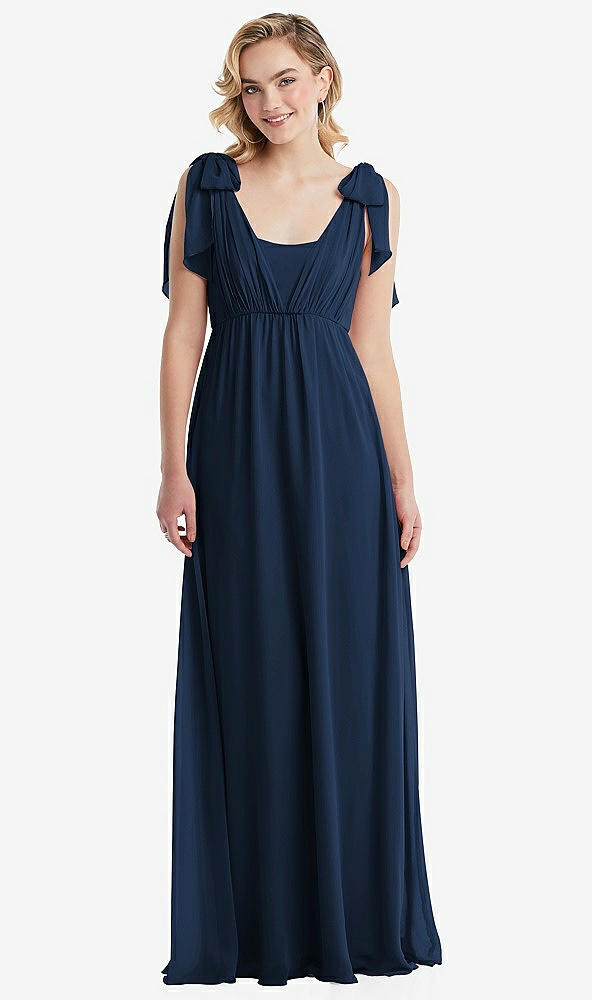 Front View - Midnight Navy Empire Waist Shirred Skirt Convertible Sash Tie Maxi Dress