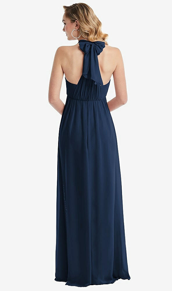 Back View - Midnight Navy Empire Waist Shirred Skirt Convertible Sash Tie Maxi Dress