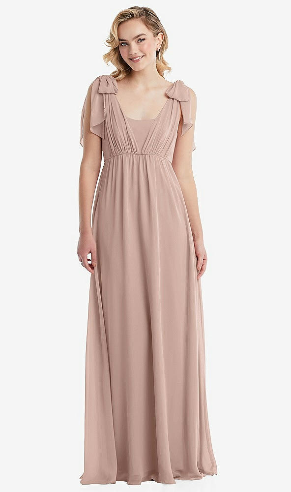 Front View - Neu Nude Empire Waist Shirred Skirt Convertible Sash Tie Maxi Dress