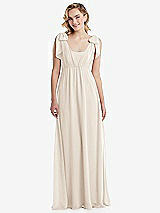 Front View Thumbnail - Oat Empire Waist Shirred Skirt Convertible Sash Tie Maxi Dress