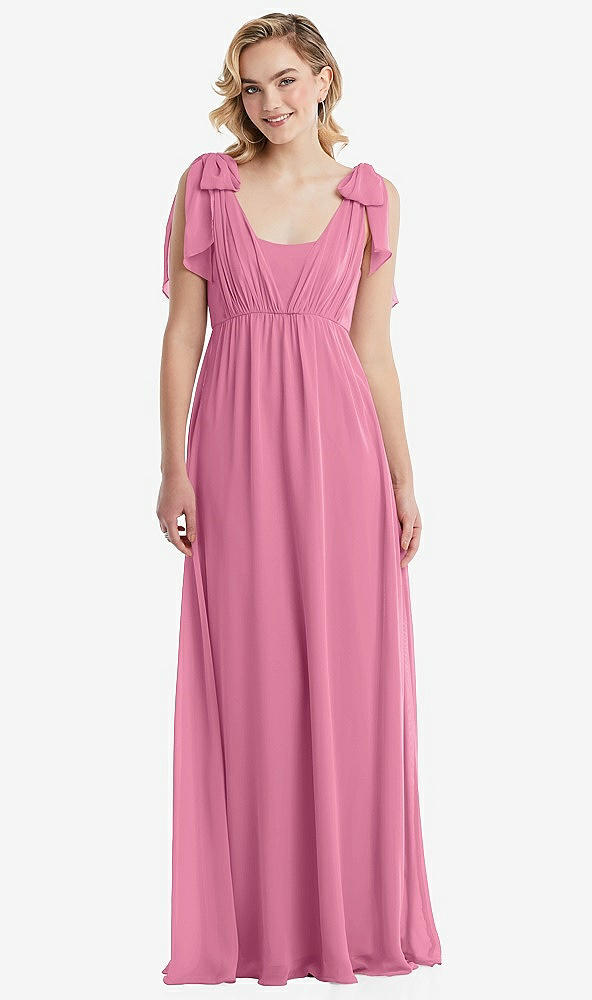 Front View - Orchid Pink Empire Waist Shirred Skirt Convertible Sash Tie Maxi Dress