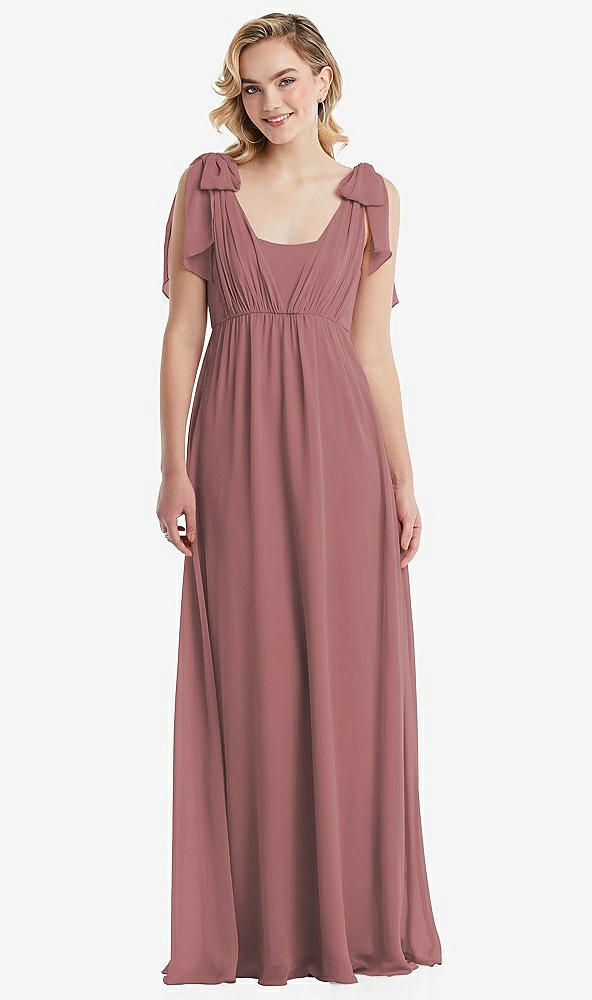 Front View - Rosewood Empire Waist Shirred Skirt Convertible Sash Tie Maxi Dress