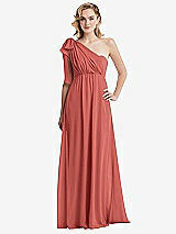 Alt View 3 Thumbnail - Coral Pink Empire Waist Shirred Skirt Convertible Sash Tie Maxi Dress