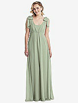 Front View Thumbnail - Sage Empire Waist Shirred Skirt Convertible Sash Tie Maxi Dress