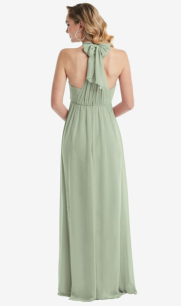 Back View - Sage Empire Waist Shirred Skirt Convertible Sash Tie Maxi Dress