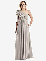 Alt View 3 Thumbnail - Taupe Empire Waist Shirred Skirt Convertible Sash Tie Maxi Dress