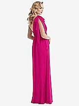 Alt View 4 Thumbnail - Think Pink Empire Waist Shirred Skirt Convertible Sash Tie Maxi Dress