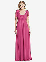 Front View Thumbnail - Tea Rose Empire Waist Shirred Skirt Convertible Sash Tie Maxi Dress