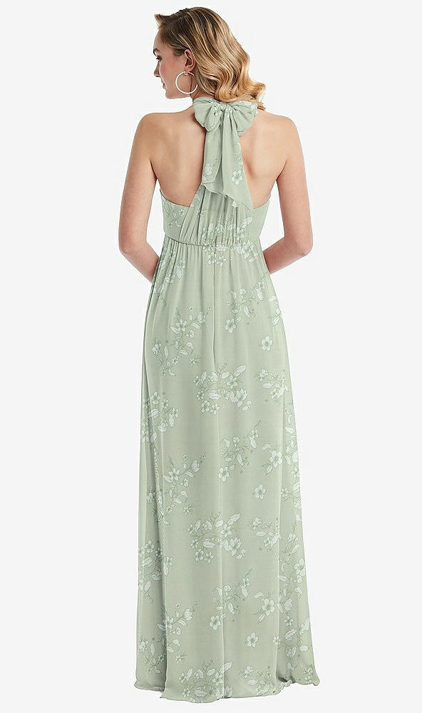 Back View - Vintage Primrose Sage Empire Waist Shirred Skirt Convertible Sash Tie Maxi Dress