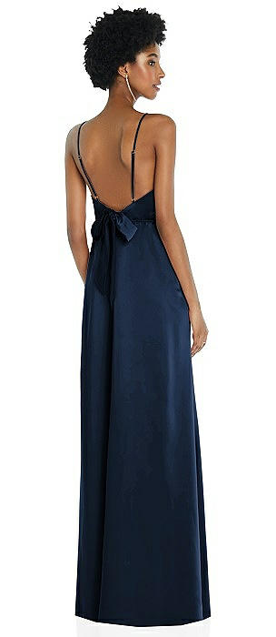 High-Neck Low Tie-Back Maxi Dress with Adjustable Straps