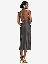 Rear View Thumbnail - Caviar Gray Diamond Halter Bias Midi Slip Dress with Convertible Straps