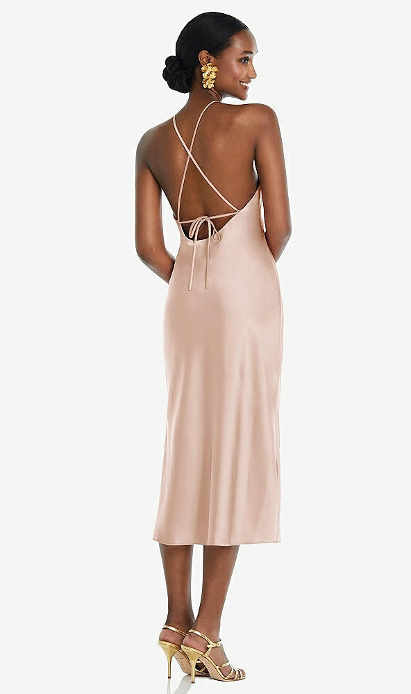 Back View - Cameo Diamond Halter Bias Midi Slip Dress with Convertible Straps