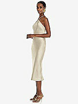 Side View Thumbnail - Champagne Diamond Halter Bias Midi Slip Dress with Convertible Straps