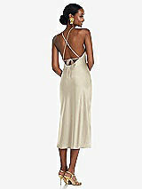 Rear View Thumbnail - Champagne Diamond Halter Bias Midi Slip Dress with Convertible Straps