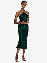 Front View Thumbnail - Evergreen Diamond Halter Bias Midi Slip Dress with Convertible Straps