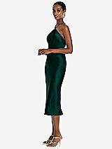 Side View Thumbnail - Evergreen Diamond Halter Bias Midi Slip Dress with Convertible Straps