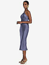 Side View Thumbnail - French Blue Diamond Halter Bias Midi Slip Dress with Convertible Straps