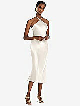 Front View Thumbnail - Ivory Diamond Halter Bias Midi Slip Dress with Convertible Straps