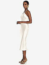 Side View Thumbnail - Ivory Diamond Halter Bias Midi Slip Dress with Convertible Straps