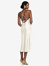 Rear View Thumbnail - Ivory Diamond Halter Bias Midi Slip Dress with Convertible Straps