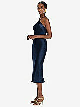 Side View Thumbnail - Midnight Navy Diamond Halter Bias Midi Slip Dress with Convertible Straps