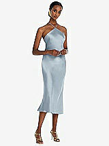 Front View Thumbnail - Mist Diamond Halter Bias Midi Slip Dress with Convertible Straps