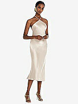 Front View Thumbnail - Oat Diamond Halter Bias Midi Slip Dress with Convertible Straps