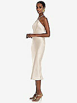 Side View Thumbnail - Oat Diamond Halter Bias Midi Slip Dress with Convertible Straps