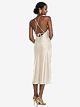 Rear View Thumbnail - Oat Diamond Halter Bias Midi Slip Dress with Convertible Straps