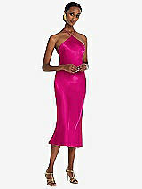 Front View Thumbnail - Think Pink Diamond Halter Bias Midi Slip Dress with Convertible Straps