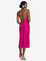 Rear View Thumbnail - Think Pink Diamond Halter Bias Midi Slip Dress with Convertible Straps