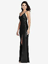 Side View Thumbnail - Black V-Neck Convertible Strap Bias Slip Dress with Front Slit