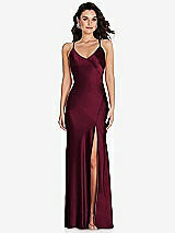 Front View Thumbnail - Cabernet V-Neck Convertible Strap Bias Slip Dress with Front Slit