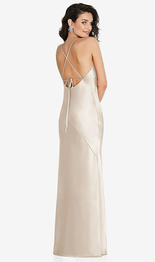 Back View - Oat V-Neck Convertible Strap Bias Slip Dress with Front Slit