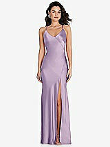 Front View Thumbnail - Pale Purple V-Neck Convertible Strap Bias Slip Dress with Front Slit