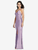 Side View Thumbnail - Pale Purple V-Neck Convertible Strap Bias Slip Dress with Front Slit