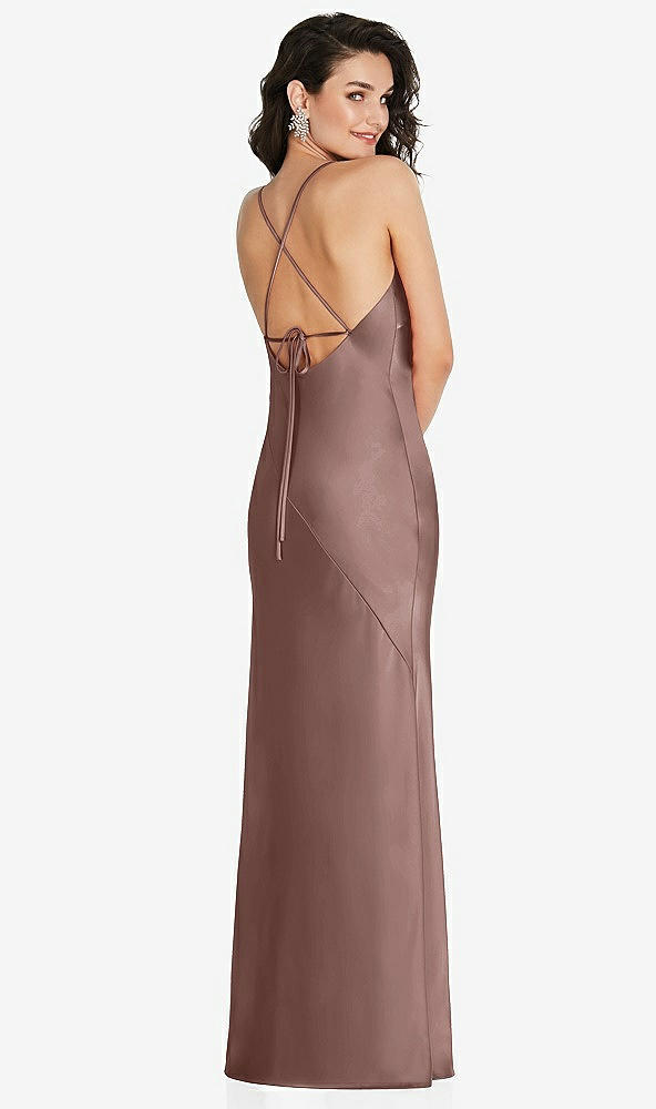 Back View - Sienna V-Neck Convertible Strap Bias Slip Dress with Front Slit