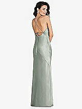 Rear View Thumbnail - Willow Green V-Neck Convertible Strap Bias Slip Dress with Front Slit